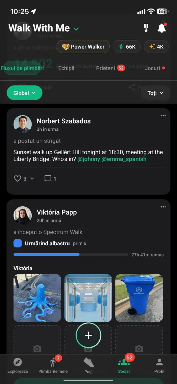 O Spectrum Walk urmărind albastru în Feed-ul de Plimbări