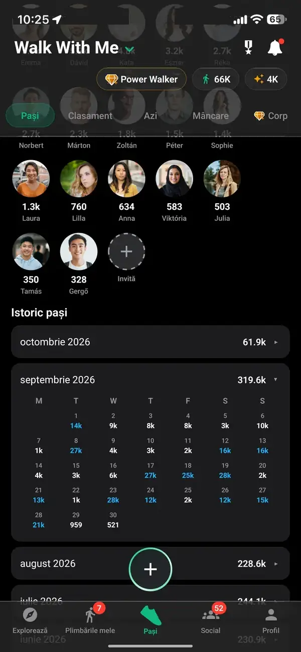 Istoria de pași și rang ținută pe profil