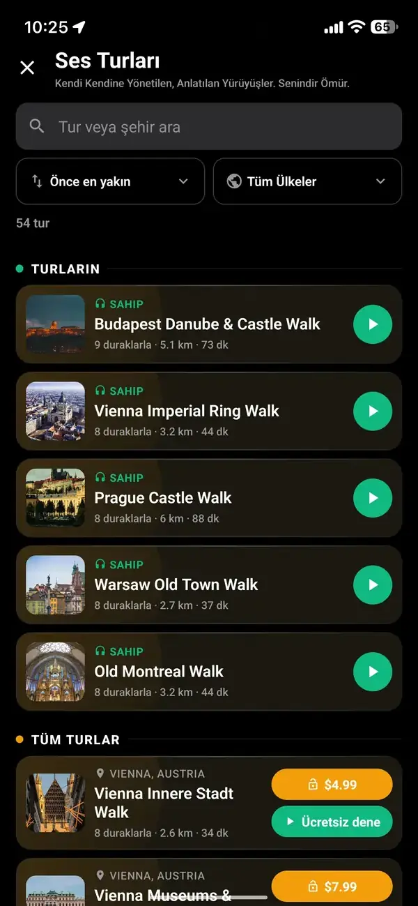 Altın kulaklığa dokunun ve bir tur seçin