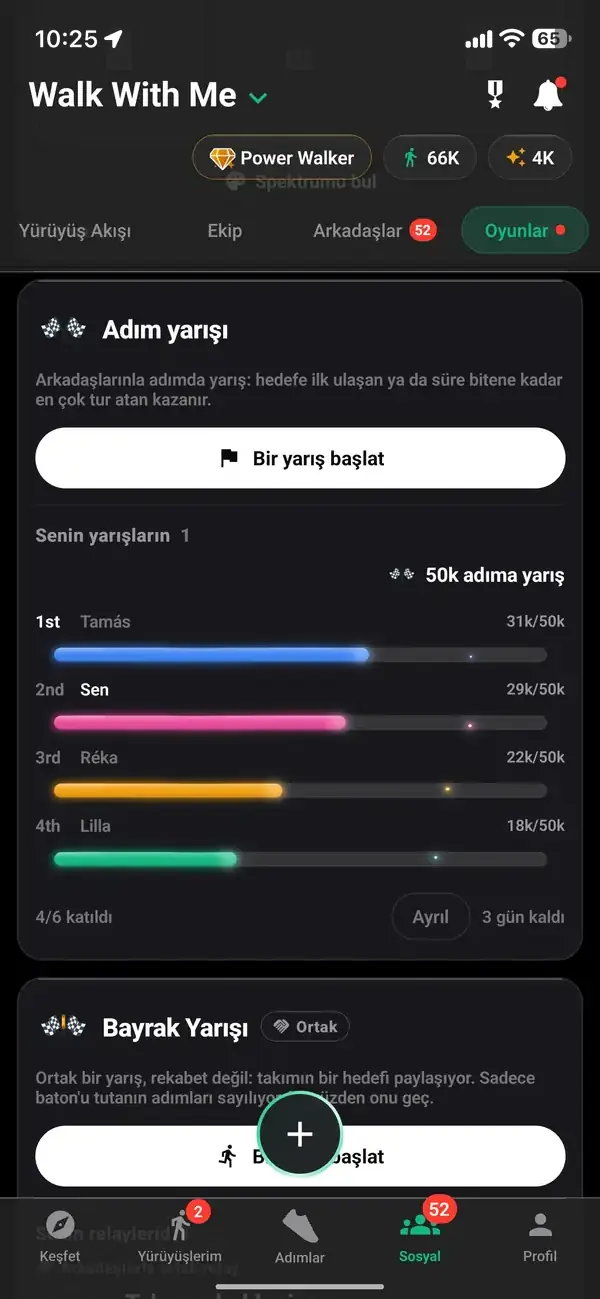 Arkadaşlarınız arasında 50.000 adım yarışı, siz ikinci sıradasınız