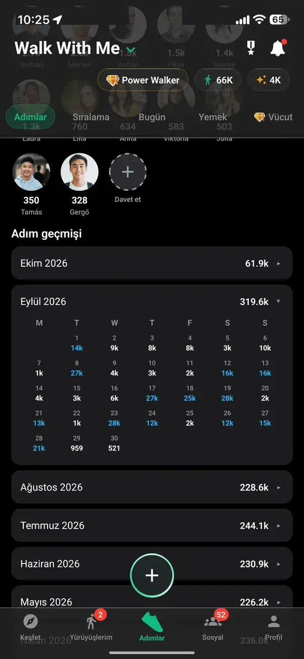 Profilde adım geçmişi ve sıralama geçmişi