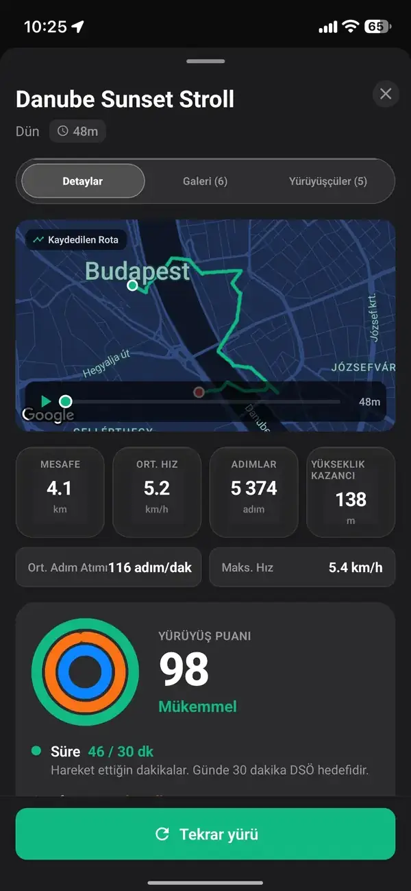 Hızı, mesafeyi ve kaloriyi gösteren Walk With Me canlı takipçisi