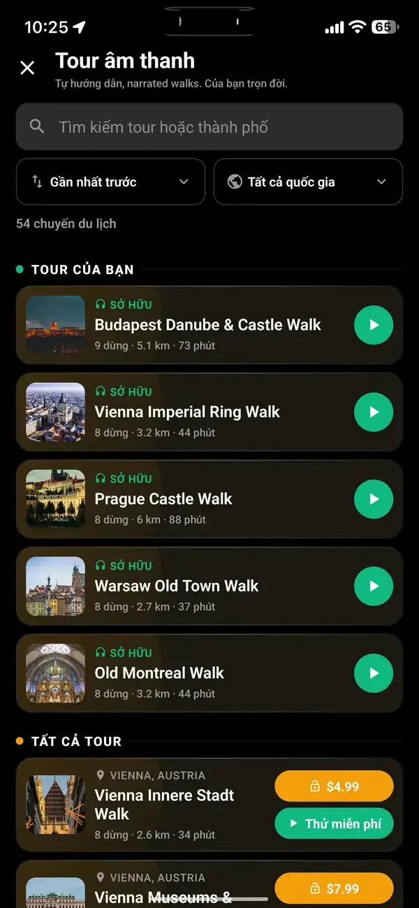 Chạm vào tai nghe vàng và chọn tour