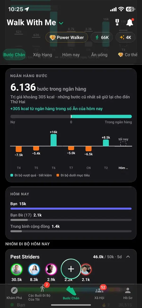 Lịch sử bước với tổng số hàng ngày và hàng tuần