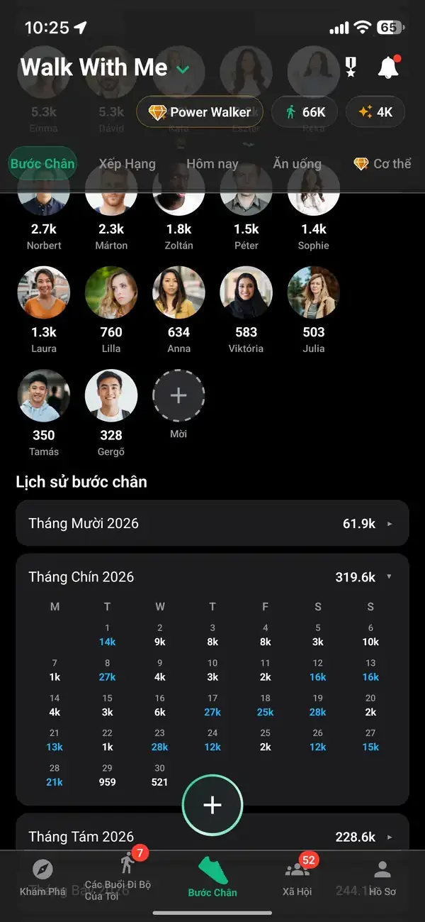 Lịch sử bước và lịch sử xếp hạng trên hồ sơ