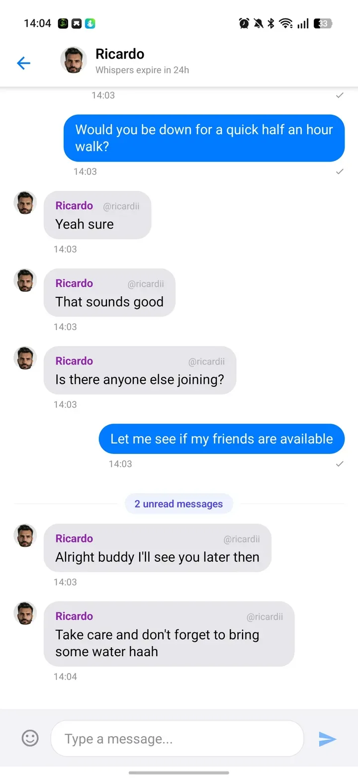 Pack group chat for a steps club