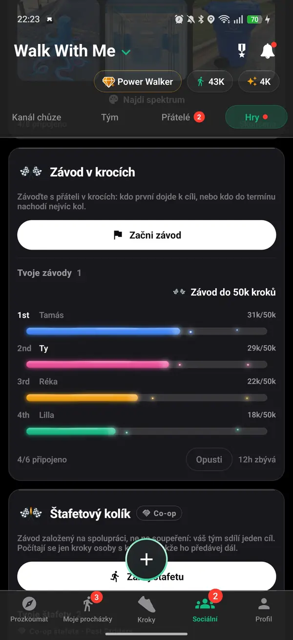 Závod do 50 000 kroků mezi přáteli, ve kterém jste na druhém místě