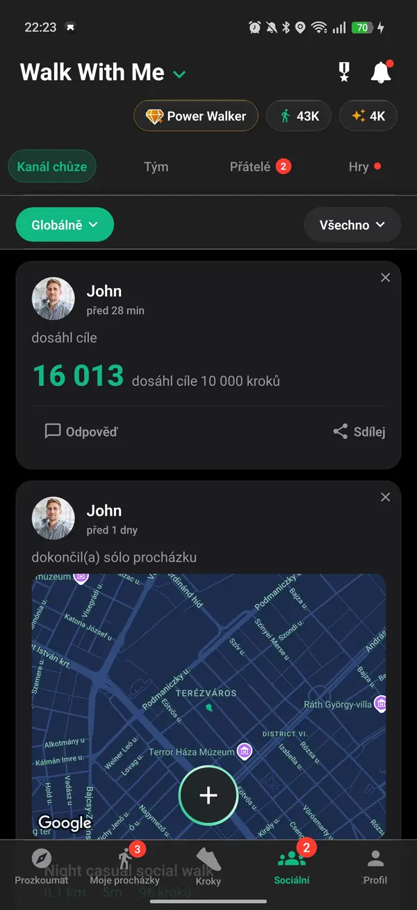 Přehled procházek jako sociální síť založená na chození