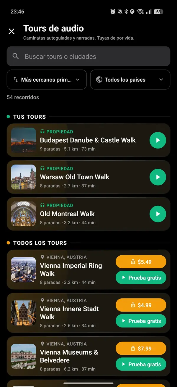 Toca los auriculares dorados y elige un tour