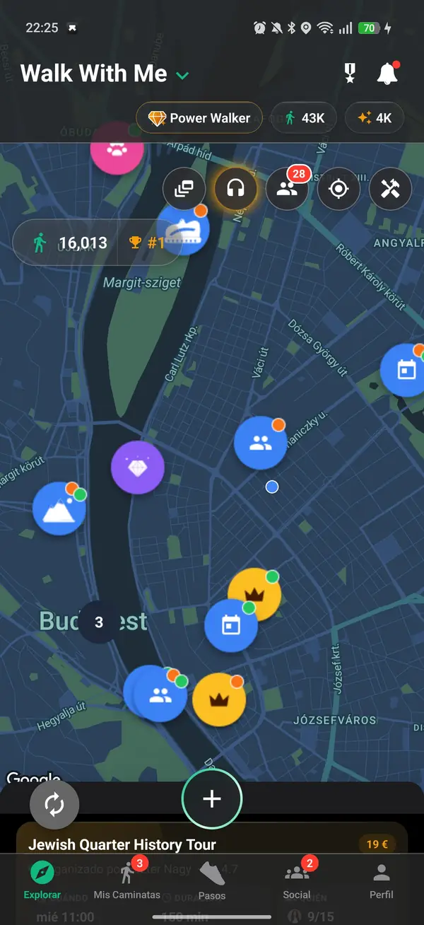 El mapa de exploración con caminatas cercanas