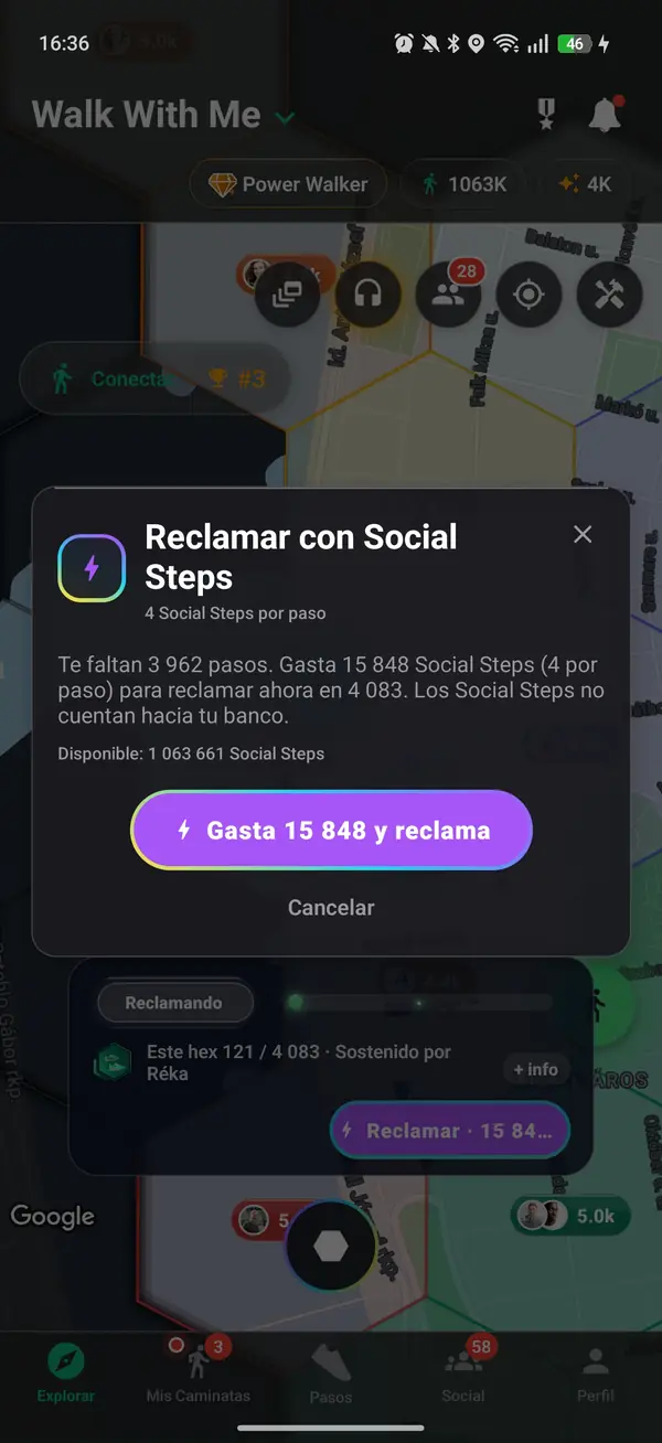 Reclamando un hexágono con pasos guardados