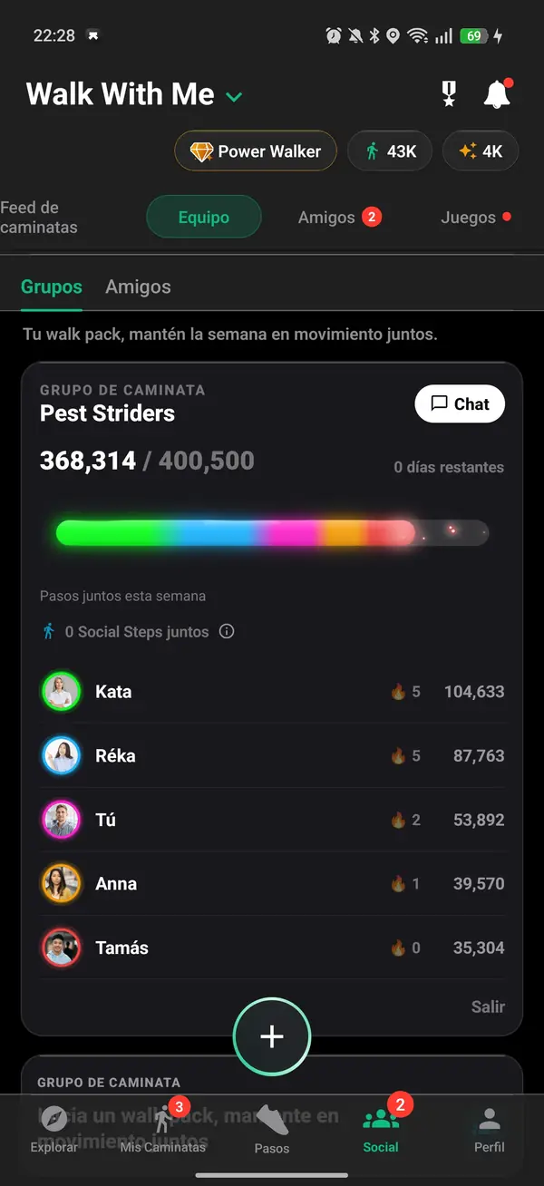 Un objetivo semanal compartido del Paquete de Caminata