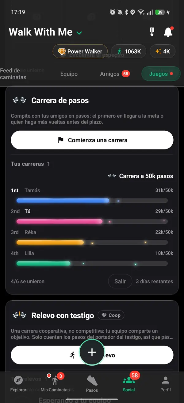 Una carrera a 50000 pasos entre amigos, contigo en segundo lugar