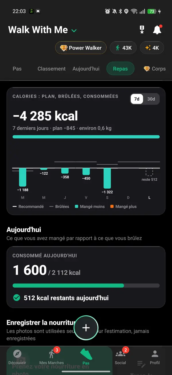 L'estimation de calories d'une promenade basée sur le rythme et l'inclinaison