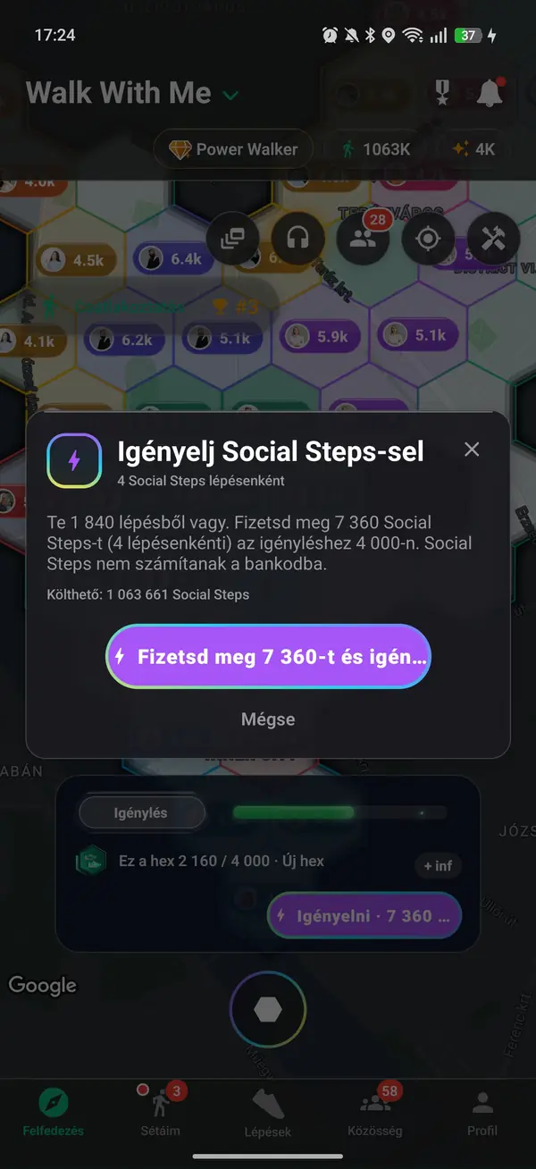 Egy hatszög elfoglalása felhalmozott lépésekkel
