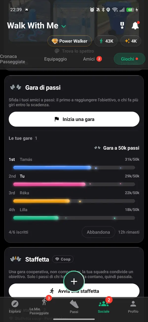 Una gara a 50.000 passi tra amici, con te al secondo posto
