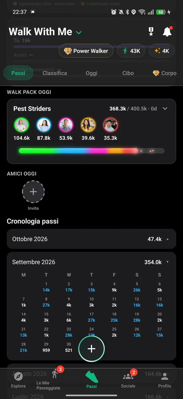 Cronologia dei passi e delle posizioni sul profilo