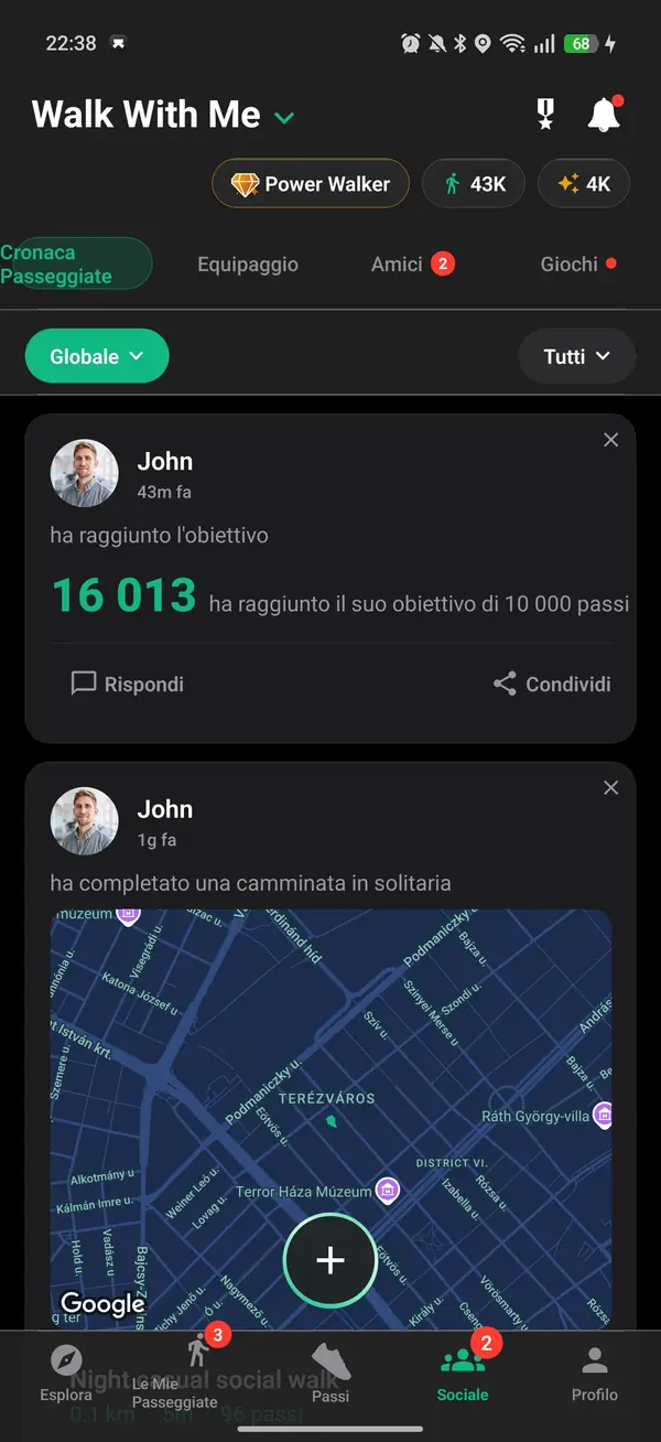 Il Feed delle camminate come feed social basato sul camminare