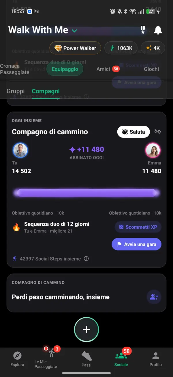 Due compagni di camminata che condividono una serie e una sfida di passi di sette giorni