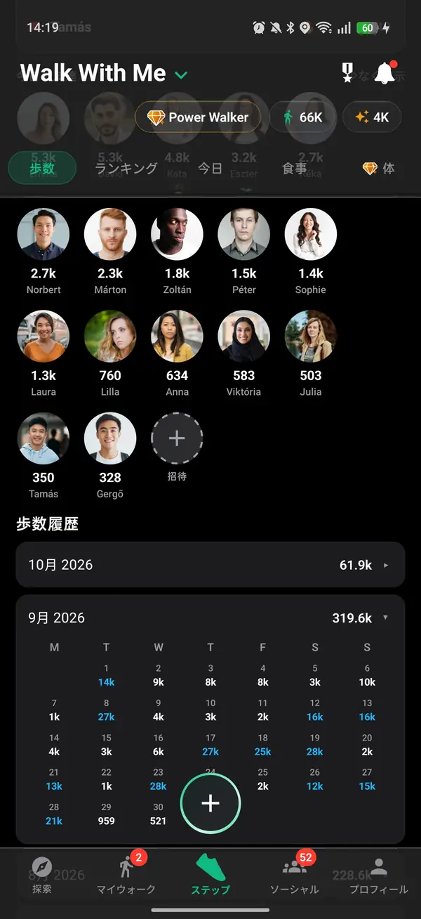 プロフィールに保持されているステップとランク履歴