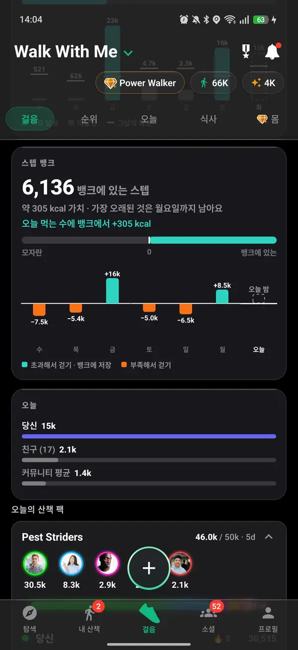 일일 및 주간 합계가 있는 스텝 히스토리