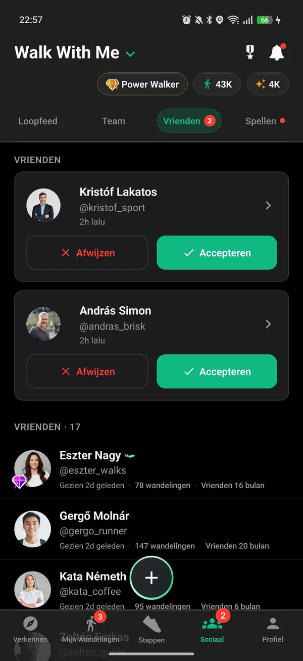 Een wandelaar als vriend toevoegen