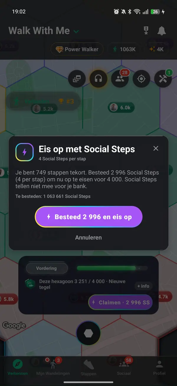 Een zeshoek claimen met opgeborgen stappen