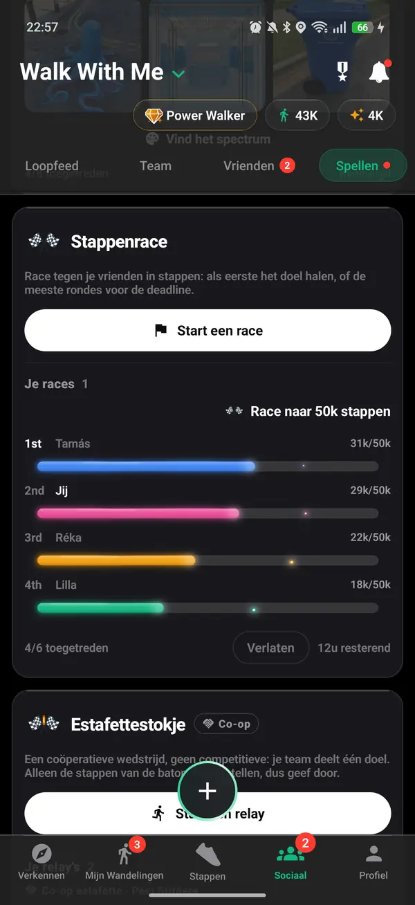 Een race naar 50.000 stappen tussen vrienden, met jou op de tweede plaats