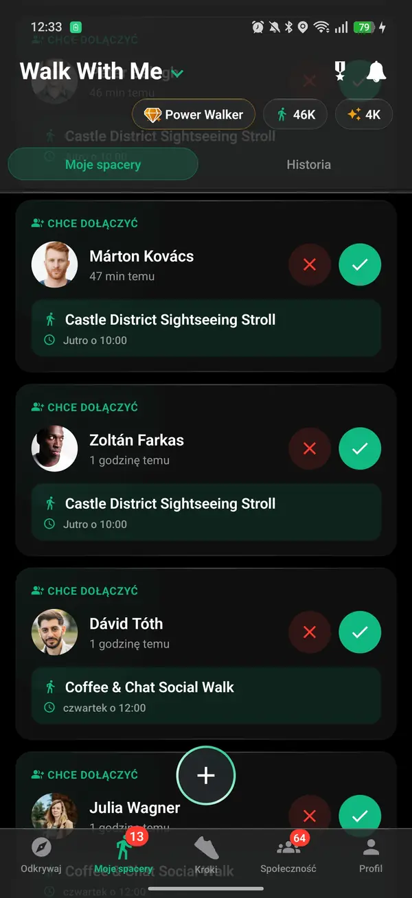 Gospodarz zatwierdzający prośby o dołączenie do spaceru