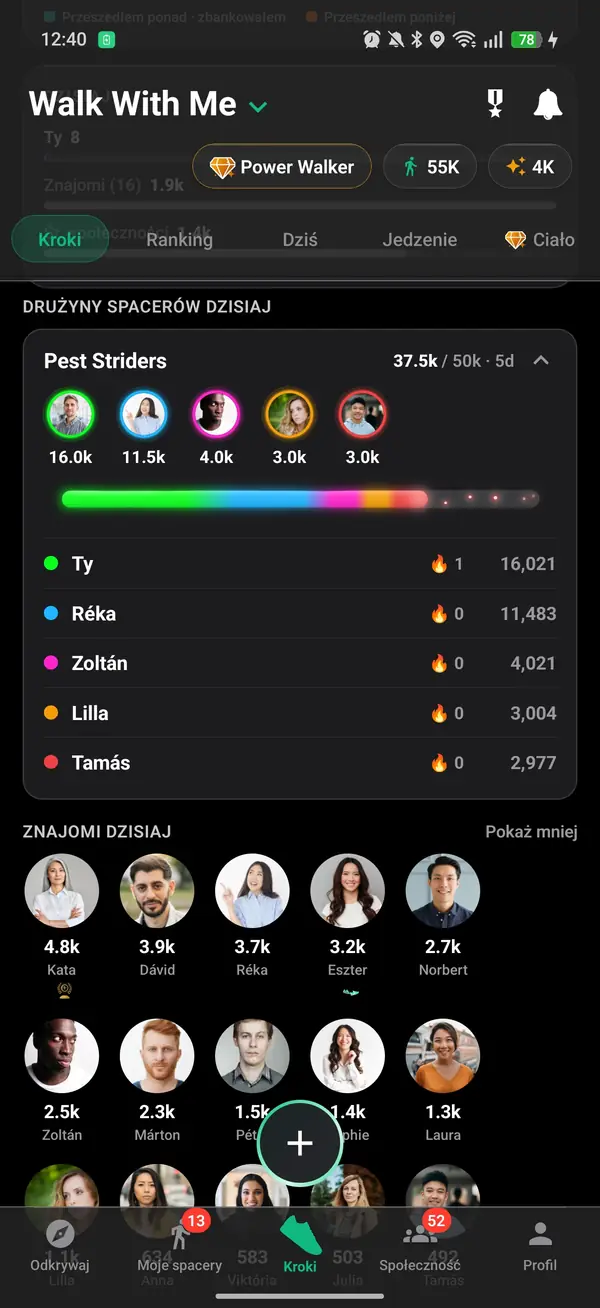 Wspólny pasek tygodniowego celu kroków w Paczce Spacerowej