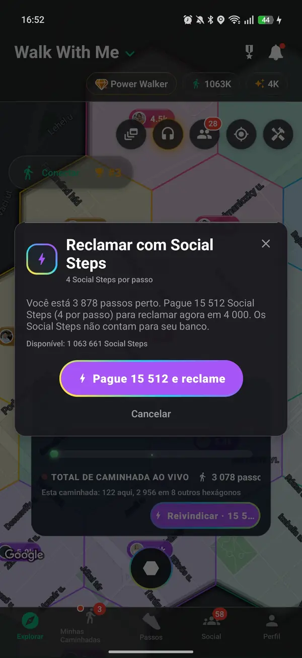 Reivindicando um hexágono com passos no banco