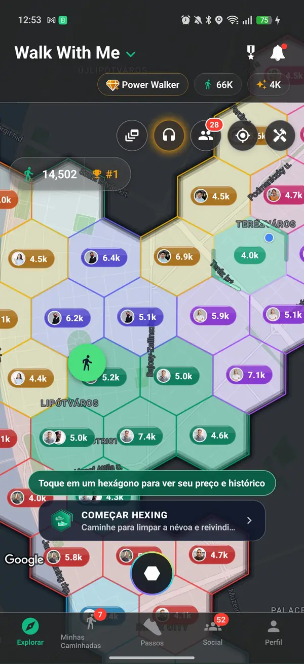 Um hexágono mantido e seu preço no mapa