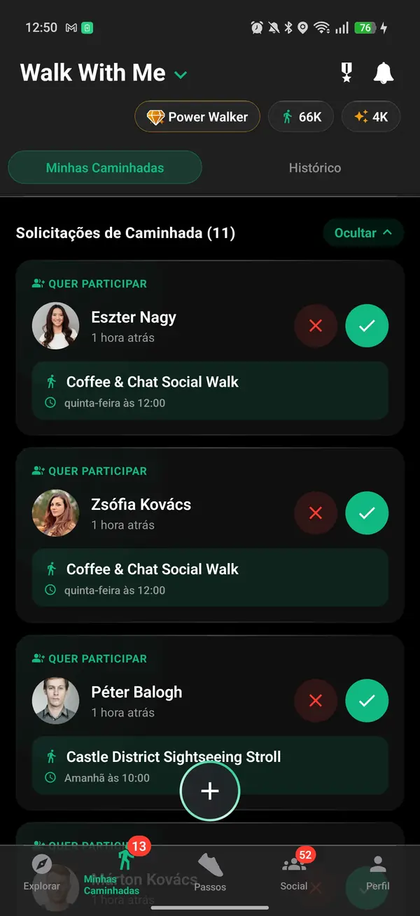 Aprovando uma solicitação para participar de uma caminhada de apenas mulheres