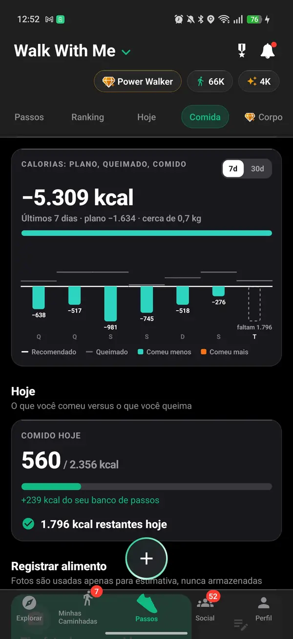 Estimativa de calorias de uma caminhada a partir de ritmo e inclinação