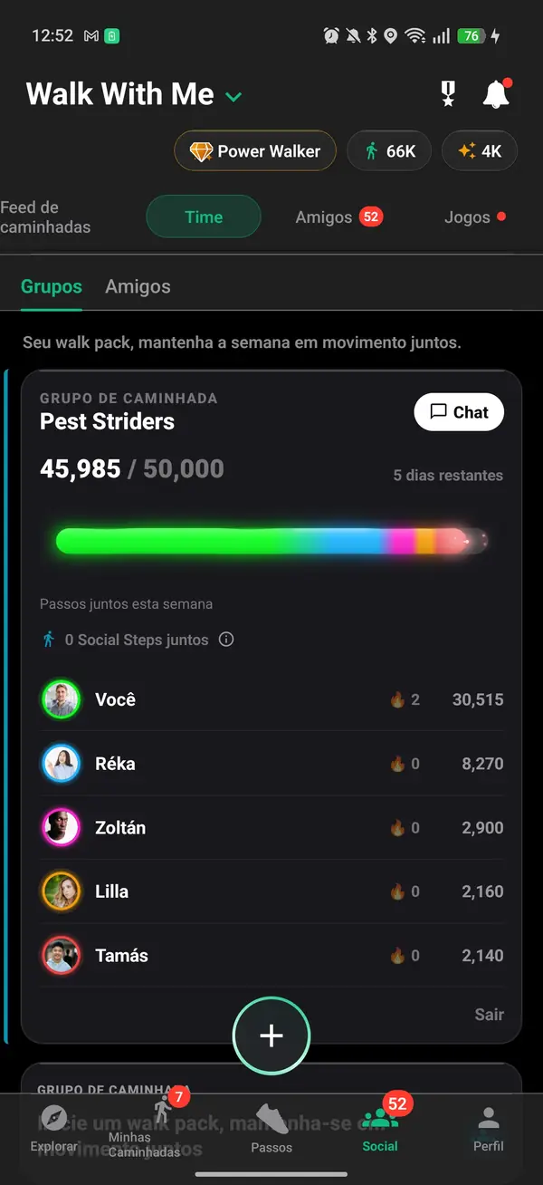 Uma meta semanal compartilhada de Passeio em Grupo