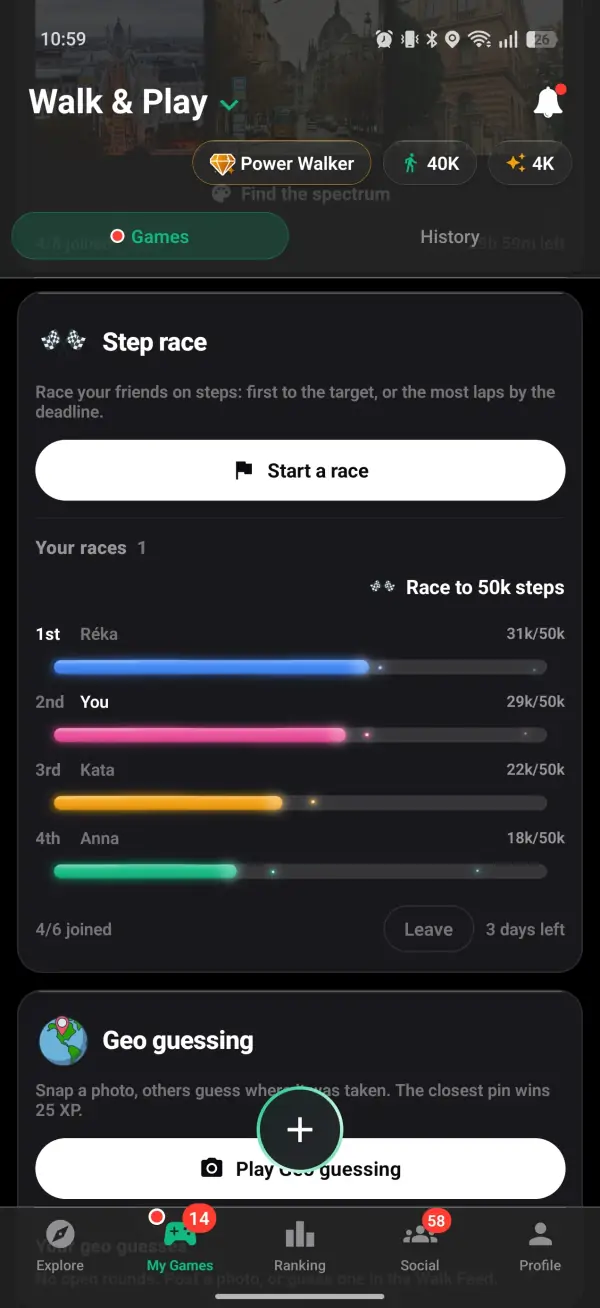 A race to 50,000 steps between friends, with you in second place