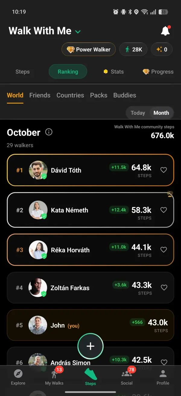 The step ranking of real walkers