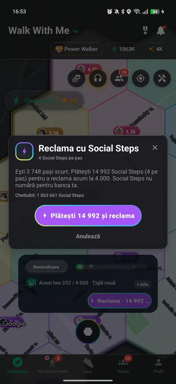 Revendicarea unui hexagon cu pași acumulați