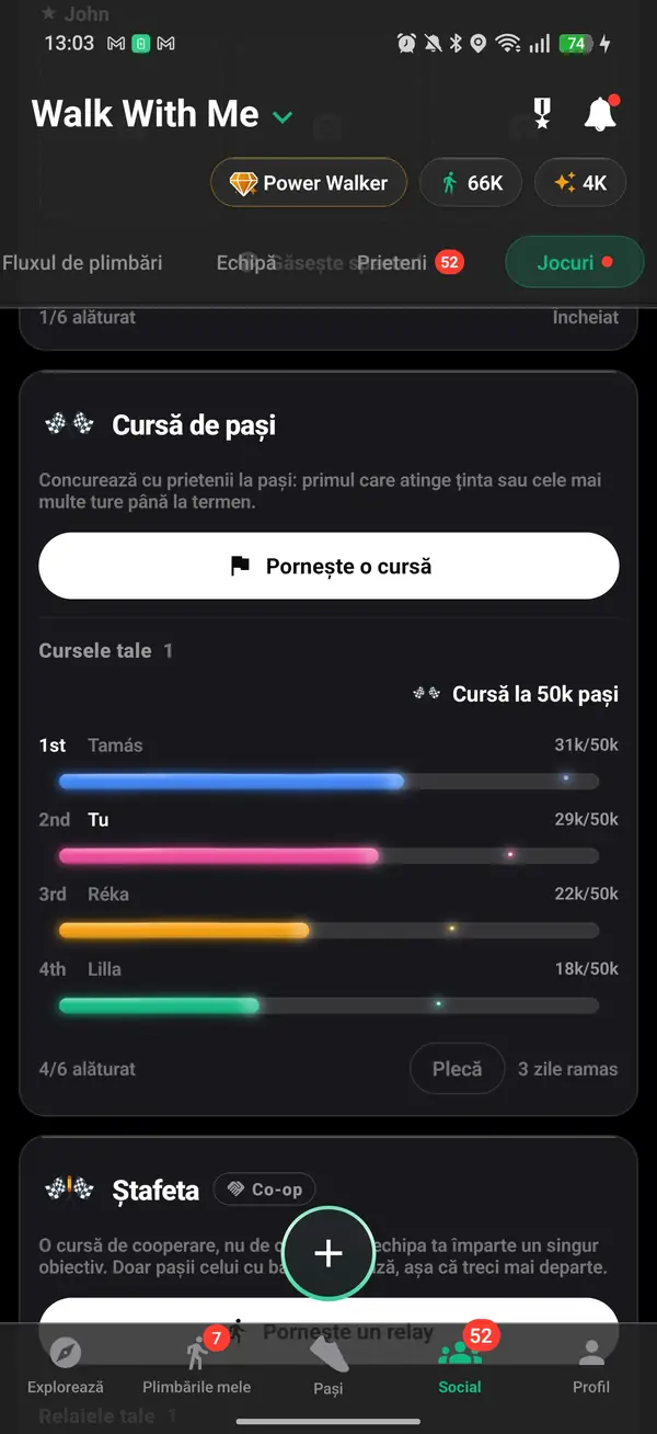 O cursă la 50.000 de pași între prieteni, cu tine pe locul doi