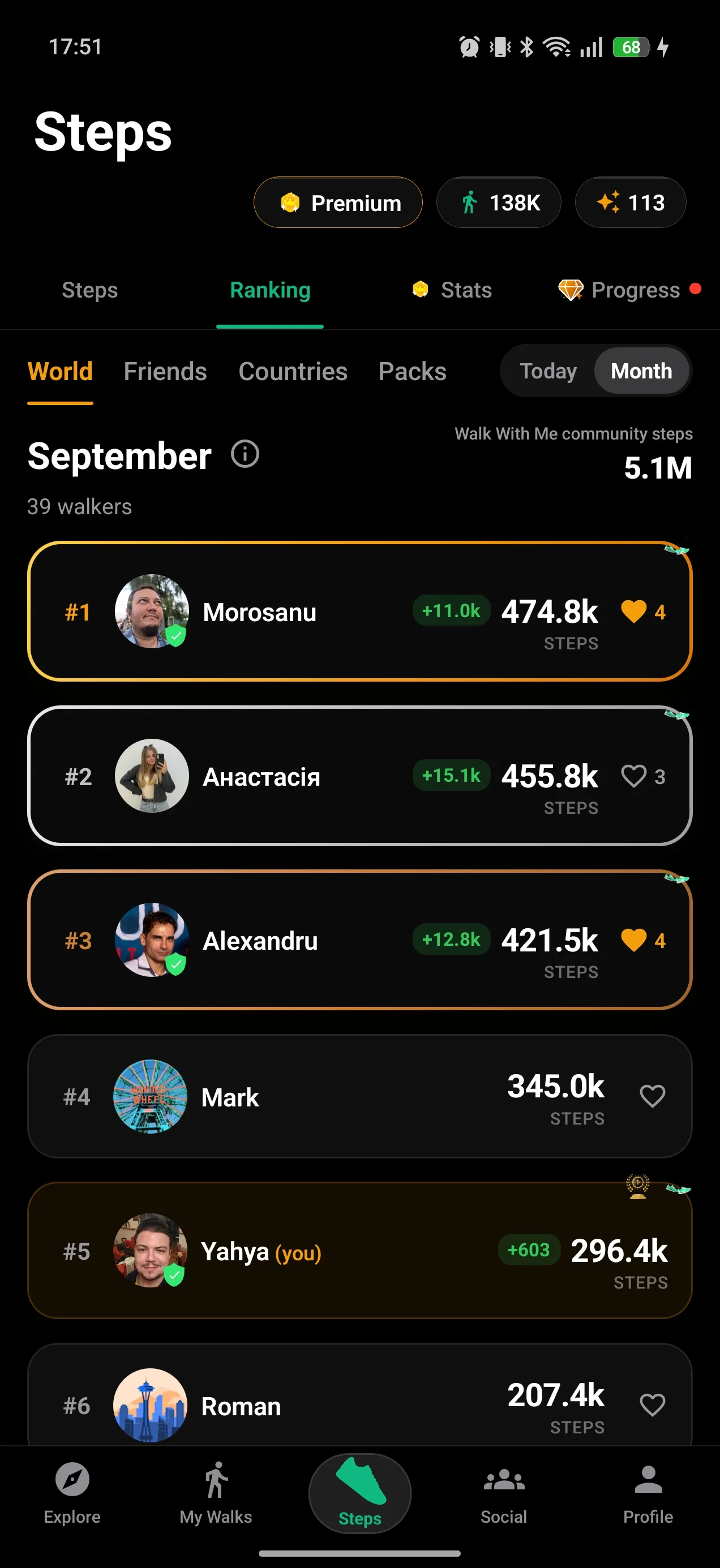 Daily step rankings with the Packs view