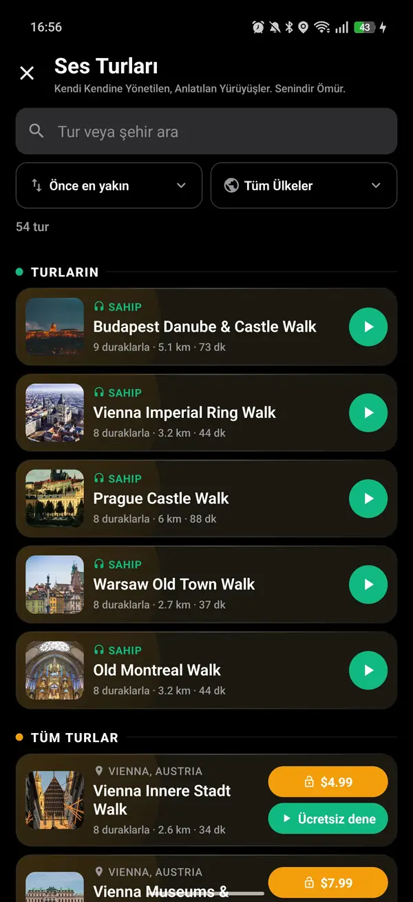 Altın kulaklığa dokunun ve bir tur seçin