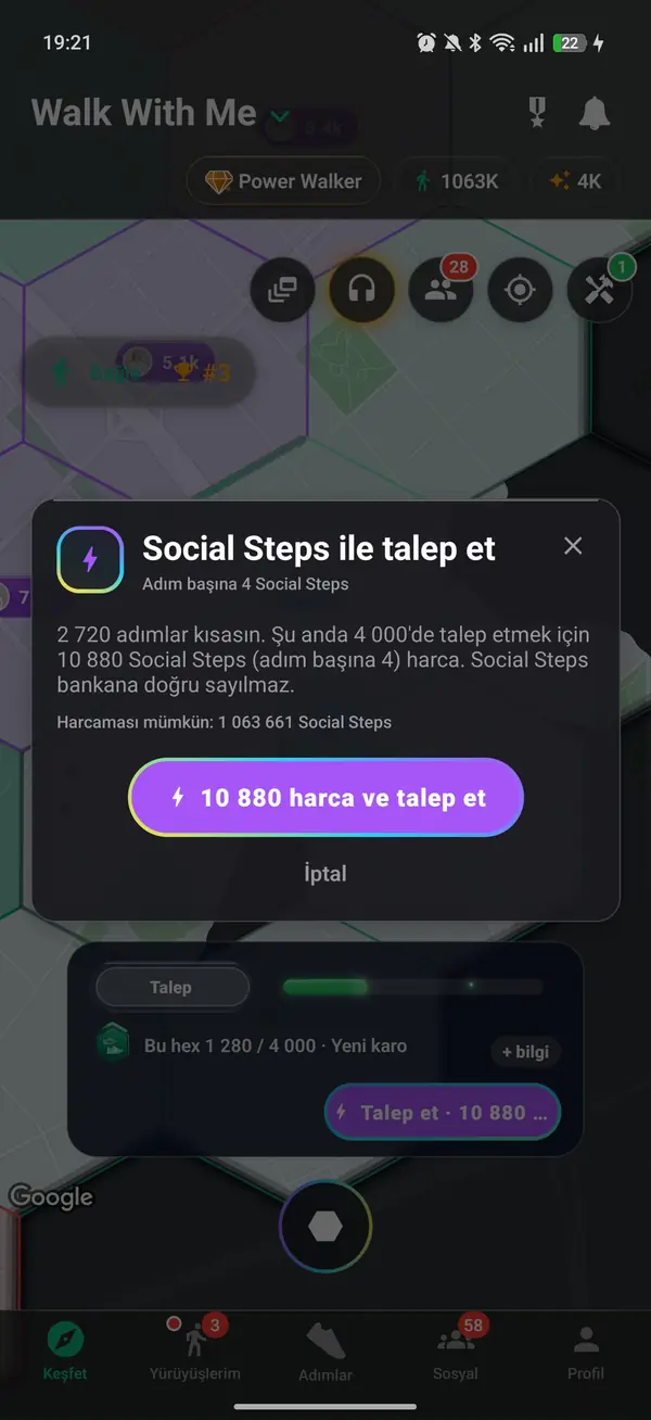 Banked adımları ile altıgen talep etmek