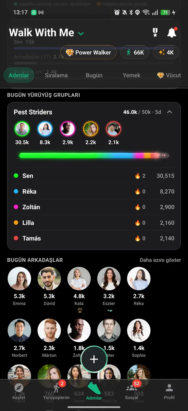 Bir Yürüyüş Paketi'nde paylaşılan haftalık adım hedefi barı