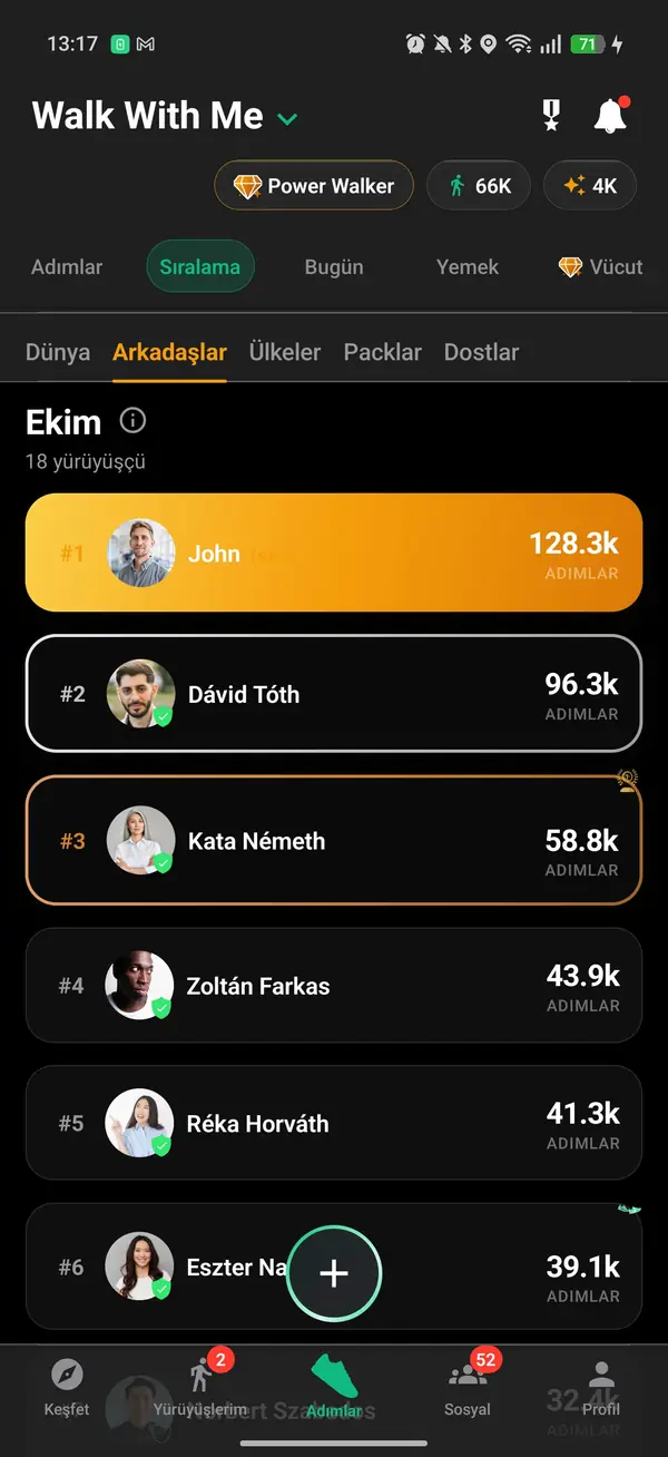 Adım sıralamalarının Arkadaşlar görünümü