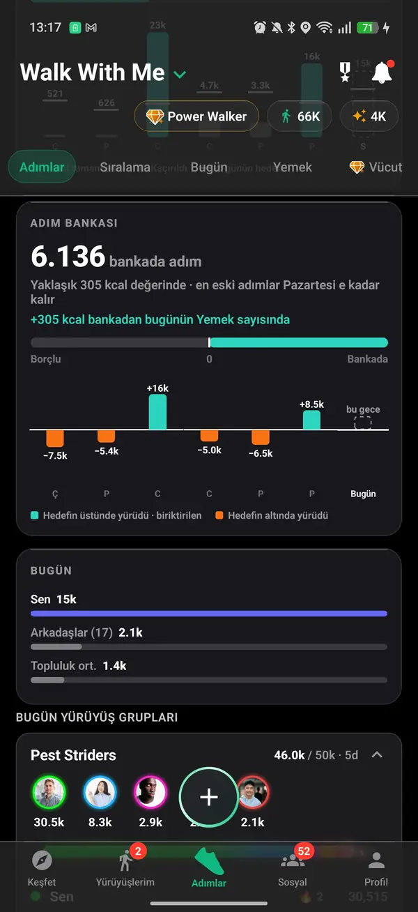 Günlük ve haftalık toplam adım geçmişi