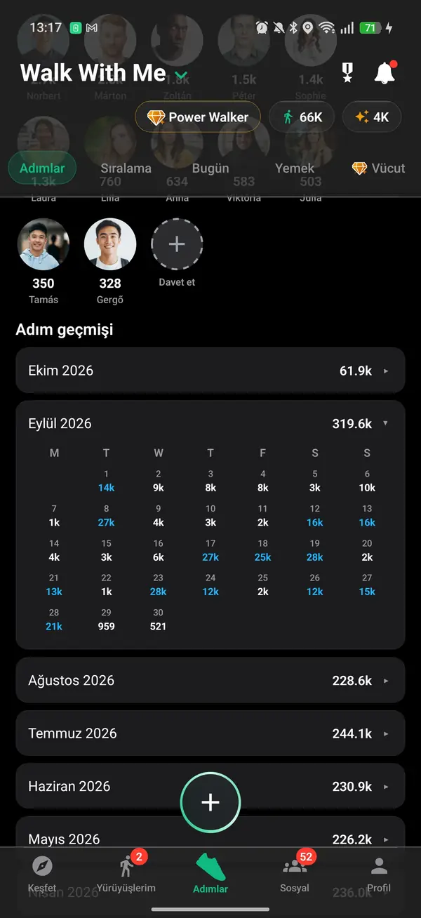 Profilde adım geçmişi ve sıralama geçmişi