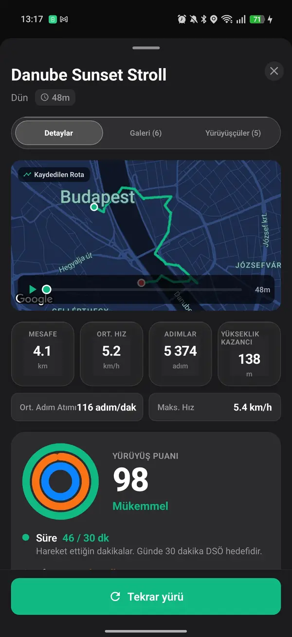 Hızı, mesafeyi ve kaloriyi gösteren Walk With Me canlı takipçisi