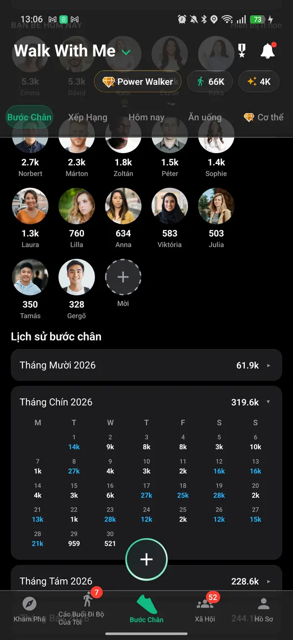 Lịch sử bước và lịch sử xếp hạng trên hồ sơ