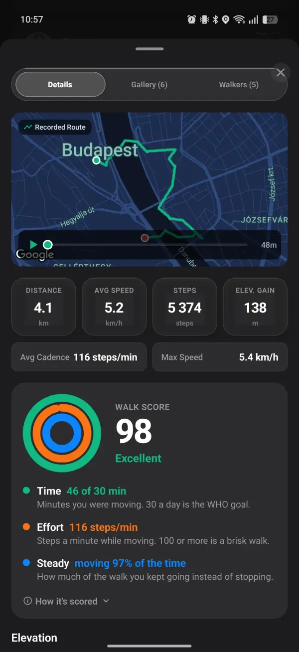 Živý tracker Walk With Me ukazující tempo, vzdálenost a kalorie