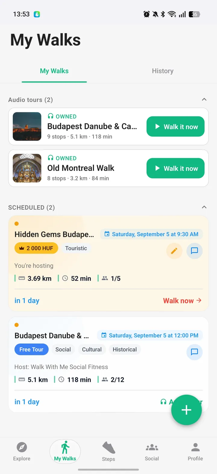 The new five-tab bar with Steps in the centre